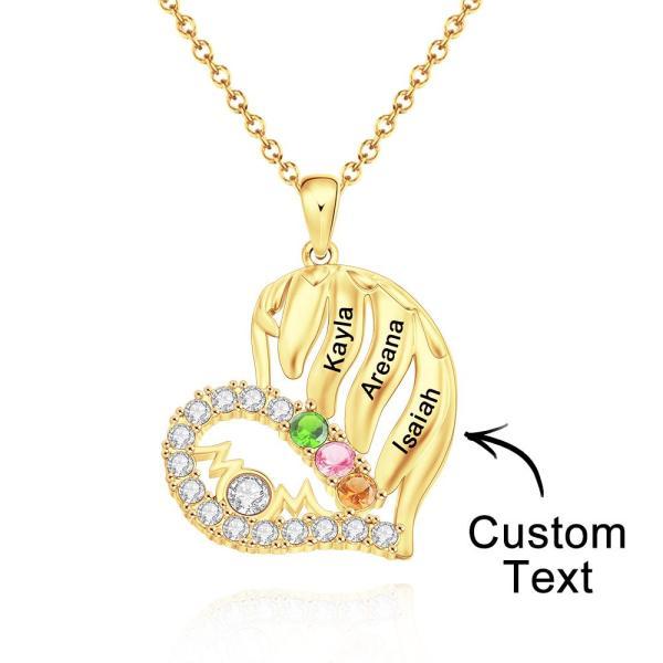 Customised Engraved Name Gold Heart Necklace With Birthstones