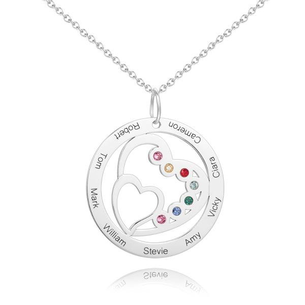 Round and Heart Engraved Necklace with Custom Birthstones