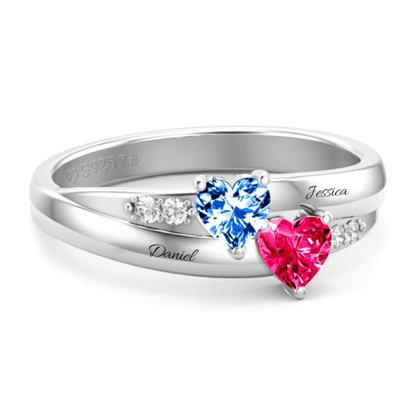 Personalized for Love Double Heart Birthstone Promise Ring