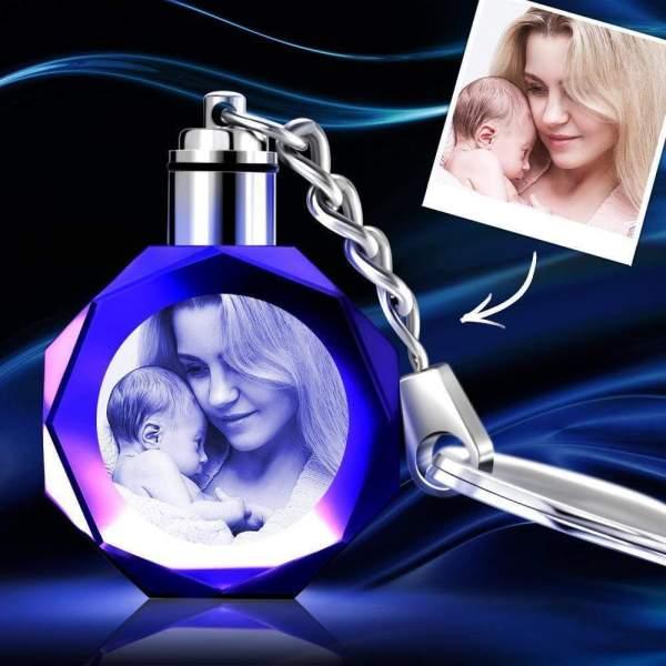 Personalized Photo Octagon Crystal Keychain Couples Gifts