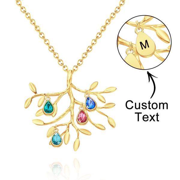 Personalized Birthstone Family Tree Necklace With Engraved 1-4 Letters