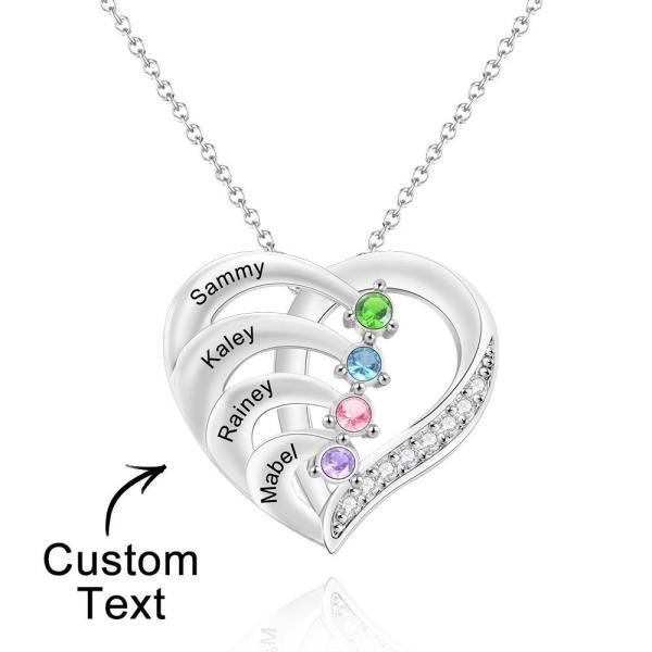 Engraved 2-4 Names Heart Shaped Necklace With Birthstone