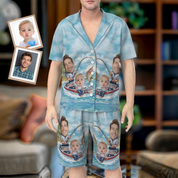 Personalized Dad and Son Fishing Face Pajamas Gift for Father's Day