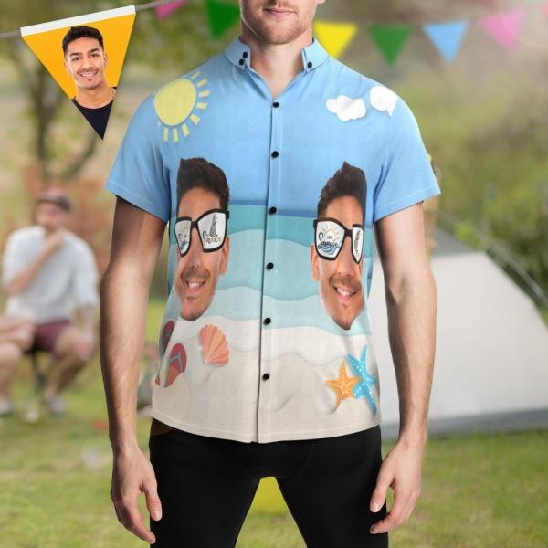 Personalized Funny Hawaiian Shirts Casual Short Sleeve Beach Shirt with Face