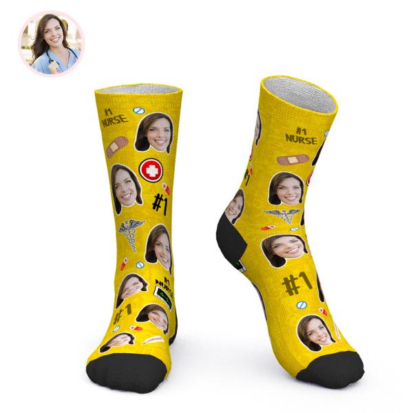 Custom Face Socks Personalized Novelty Nurse Socks for Nurses Day Gifts