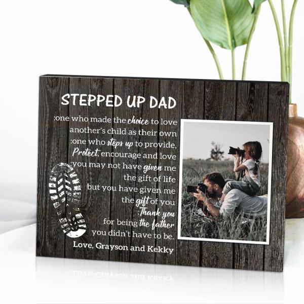 Custom Desktop Picture Frame Personalized Stepped Up Dad for Father's Day Gift