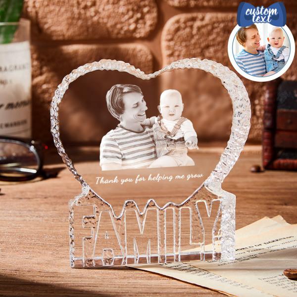 Personalized Heart Crystal Picture Frame 3D Crystal Fathers Day Gift