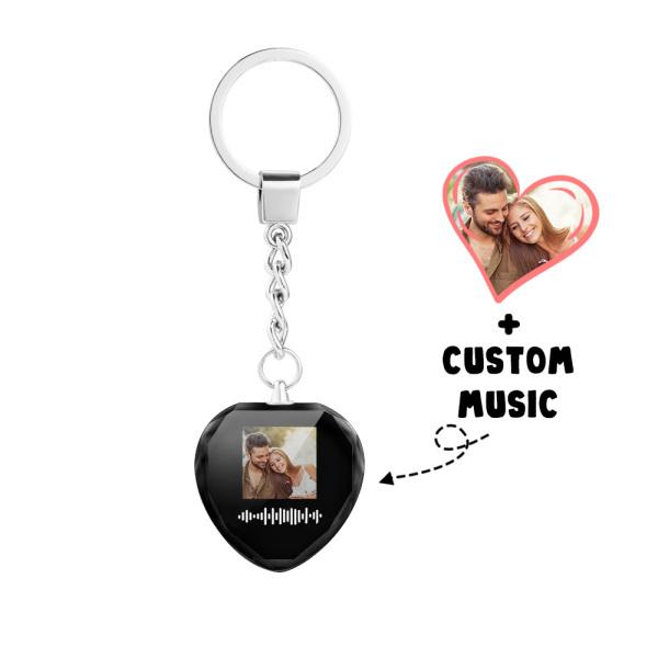 Personalized Heart Crystal Photo Song Keychain With Scannable Code