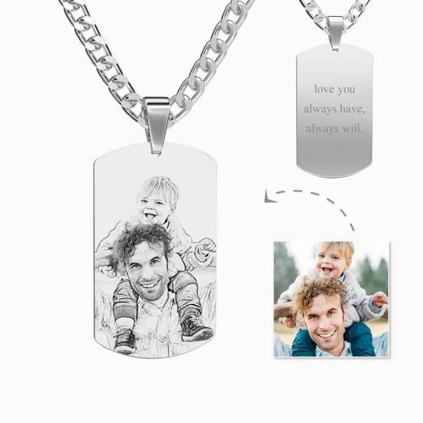 Father's Gifts Personalized Mens Dog Tag Engraved Photo Necklace