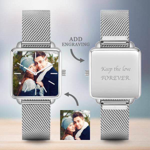 Custom Engraved Text Photo Square Watch For Women 24.6*24.6MM