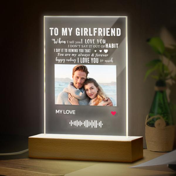 To My Girlfriend Personalized Photo Scannable Music Album Glass Plaque Night Light