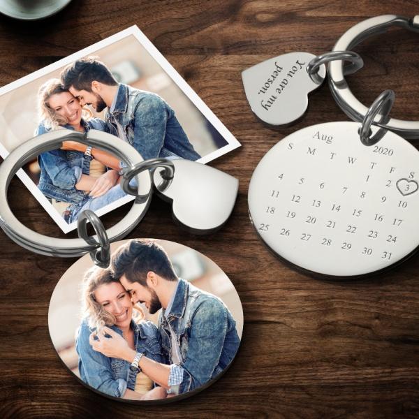 Personalized Engraved Photo Calendar Keychain For Anniversary