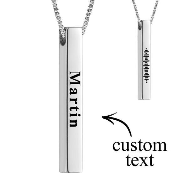 Engraved Text Scannable Code Music 3D Vertical Bar Necklace