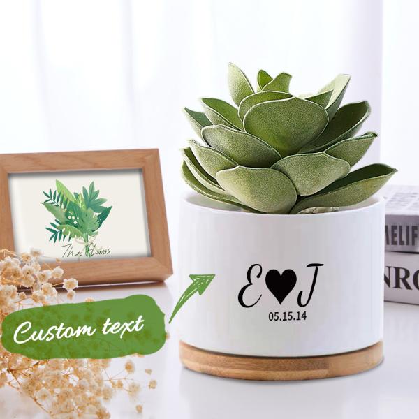 Personalized Succulent Plant Pot Custom Ceramic Flower Planter Pot with Bamboo Tray