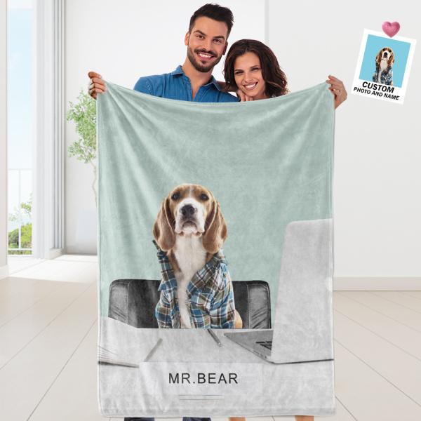 Personalized Funny Pet Blanket with Pet Name Custom Dog in Office Gift for Pet Lover