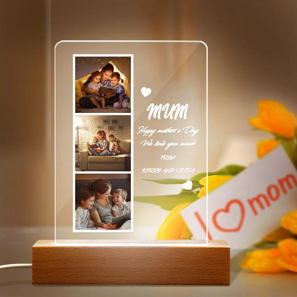 Personalized Photo and Name Acrylic Night Light Gift for Mum