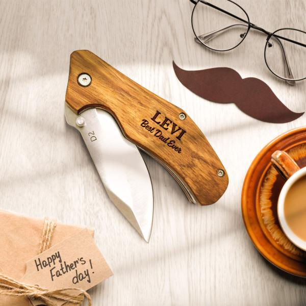 Personalized Engraved Pocket Knife Wood Folding Knife Gifts for Father's Day