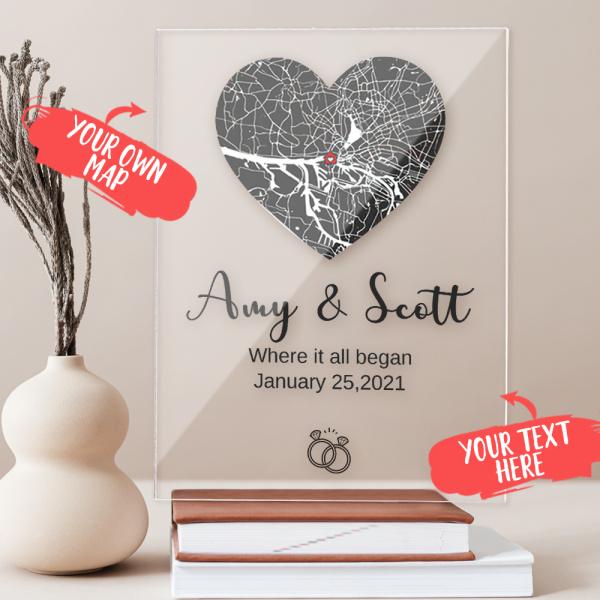 Personalized Coordinates Date Names Acrylic Map Plaque Where We First Met Map Gifts for Couple