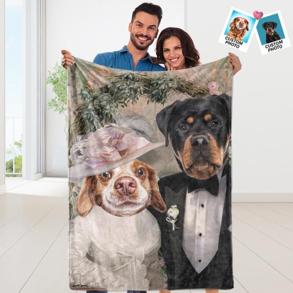 Custom Bride Groom Pets Blanket Couple Pets Portrait Personalized Two Pets Blanket