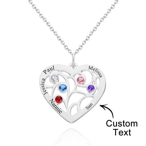 Custom Engraved Name Heart Pendant Necklace with Birthstone