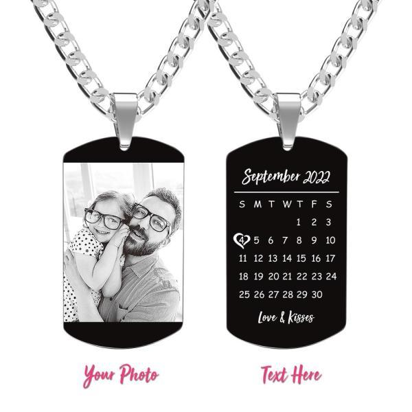 Custom Engraved Necklace With Photo And Calendar