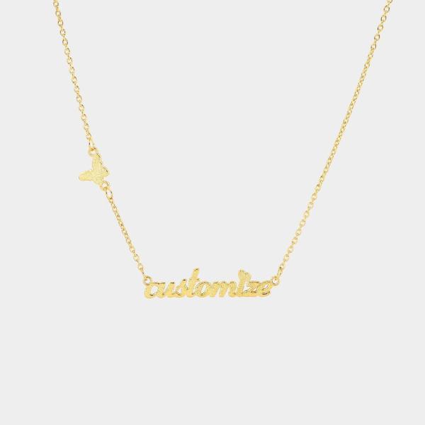 Custom Electroplating 18K Gold Pressed Sand Butterfly Name Necklace