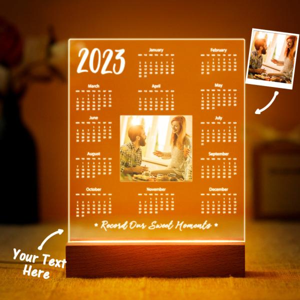 Personalized 2023 Calendar Night Light Custom Photo and Text Led Lamp