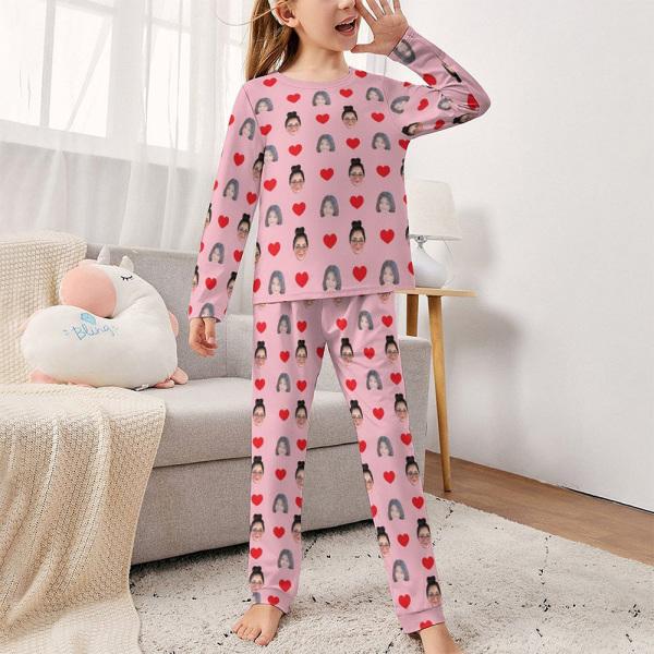Custom Two Face Children's Sleepwear Long Sleeves Girls Pajamas Set
