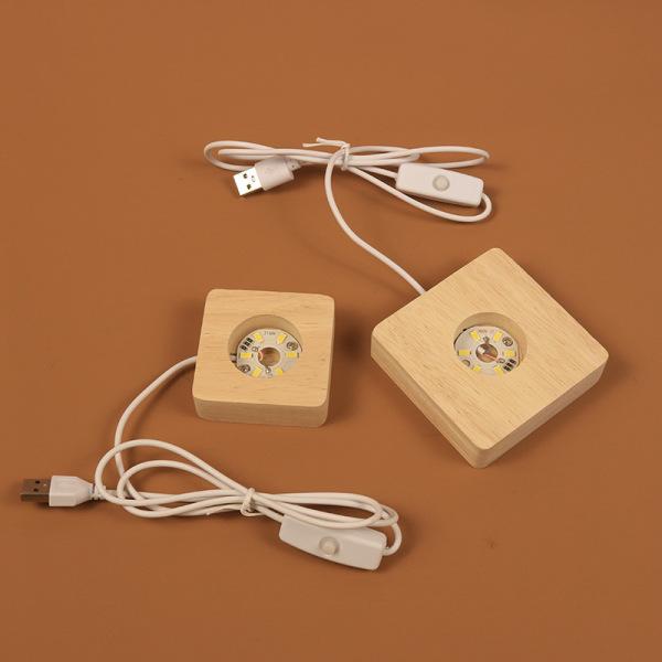 LED Glowing Light Square Wooden Base for 8cm Crystal Ornament