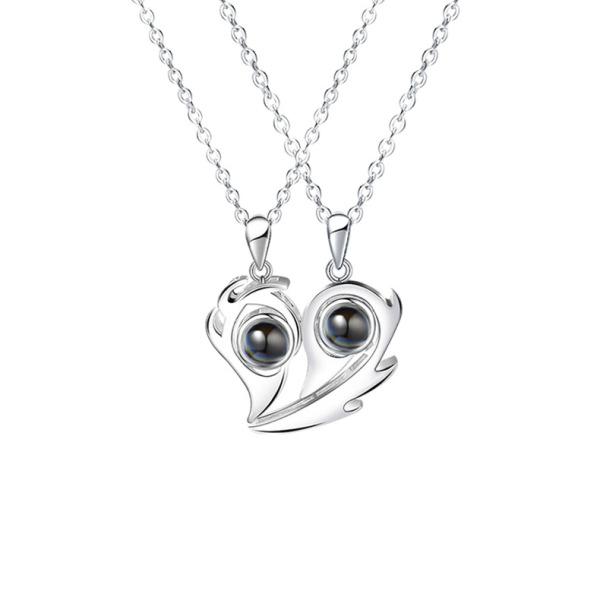 Custom Heart Couple Projection Necklace Magnetic Pendant S925 Silver