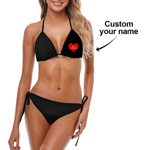 Custom Name Bikini Women Sexy Text Heart Segmented Swimsuit