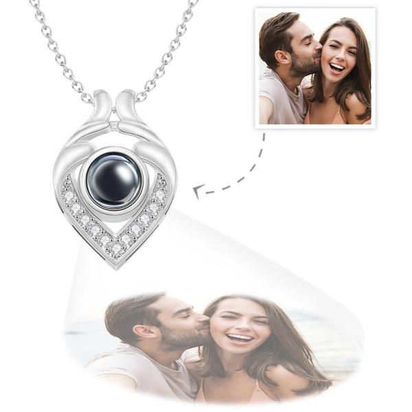 Personalized Heart Projection Necklace with Zircon 925 Sterling Silver
