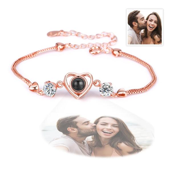 Personalized Heart Picture Projection Bracelet 925 Sterling Silver
