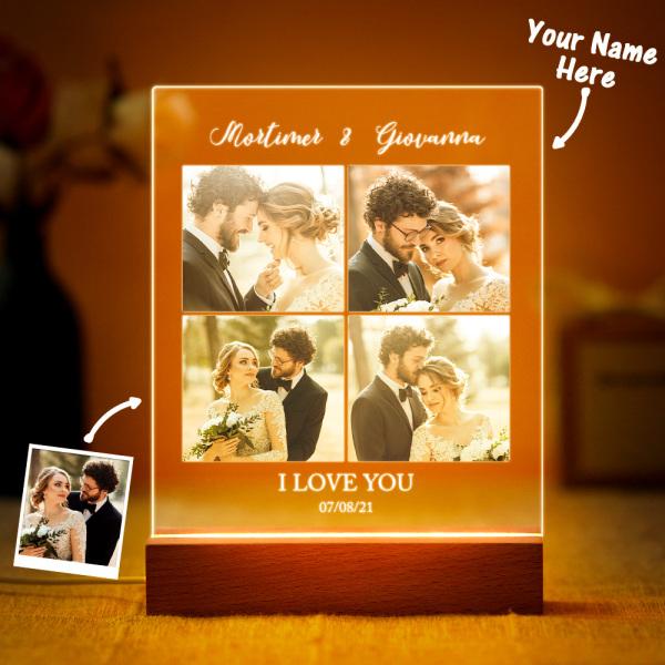 Personalized I Love You Acrylic Night Light with Pictures and Names