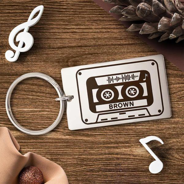 Custom Engraved Scannabled Music Code Cassette Keychain