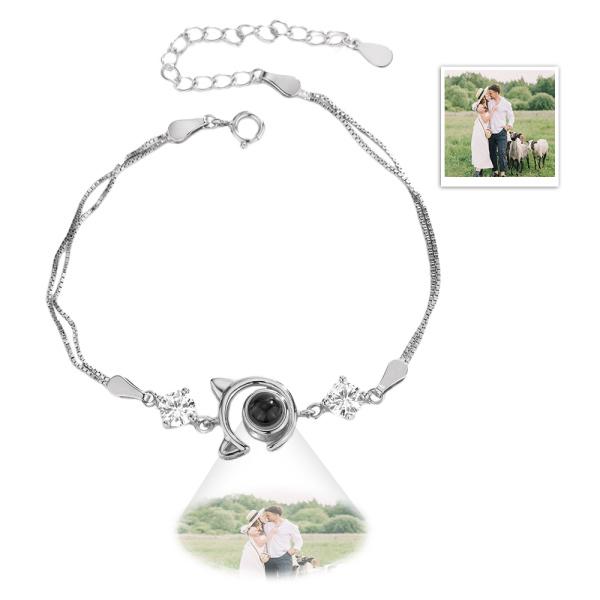 Personalized Cat Pendant Picture Projection Bracelet 925 Sterling Silver