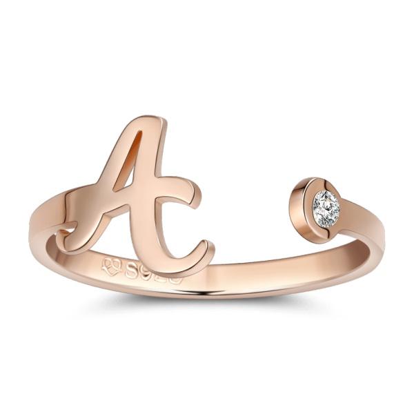 Custom Birthstone Initial Ring 925 Sterling Silver Rose Gold Plated