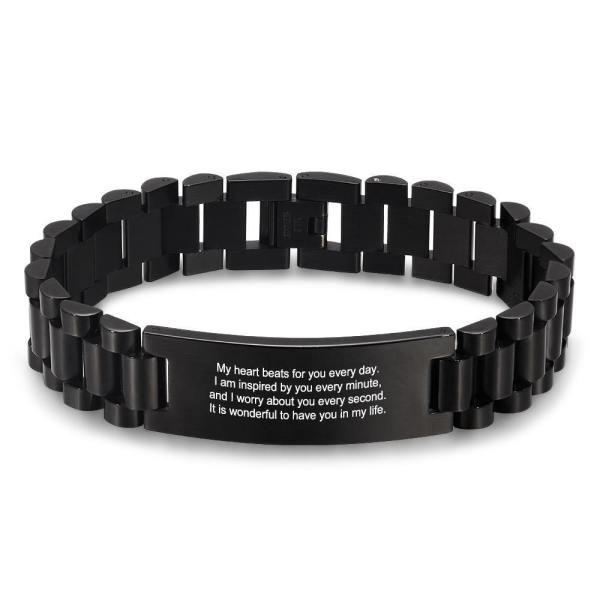 Personalized Engraved Men's Bracelet Black Stainless Steel