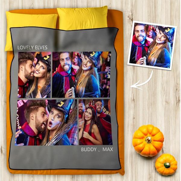 Custom Collage Fleece Blanket with Text - 4 Photos