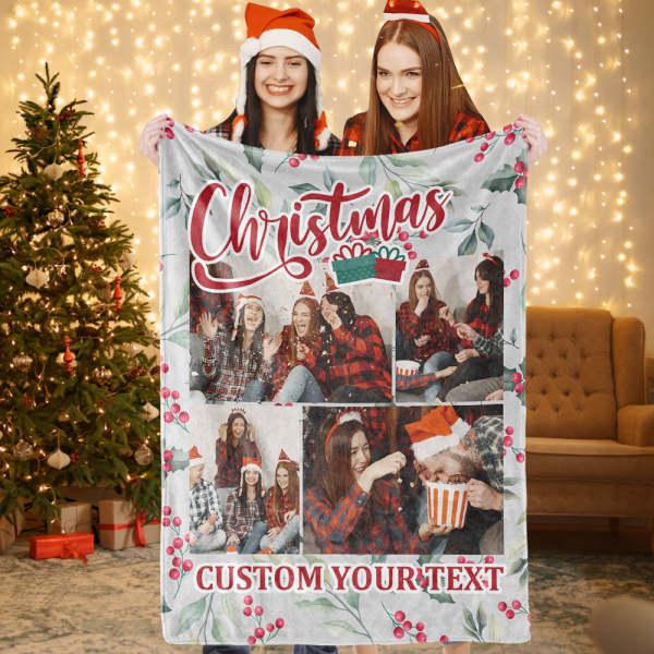 Personalized Collage Photo Christmas Fleece Blanket with Text