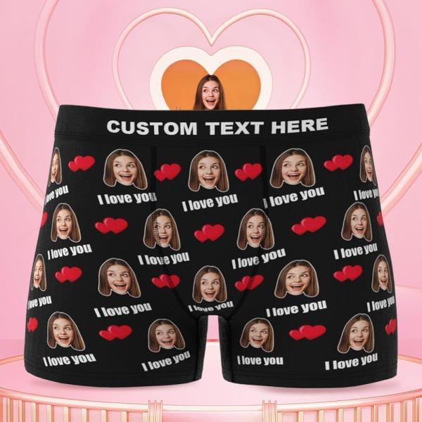 Custom I Love You Men's Boxer Shorts Personalized Underwear with Face