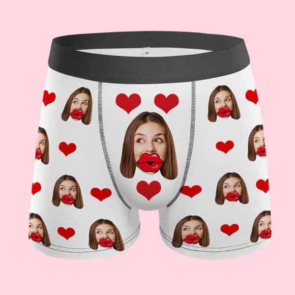 Custom Face Red Lips and Heart Boxer Personalized Men's Underwear