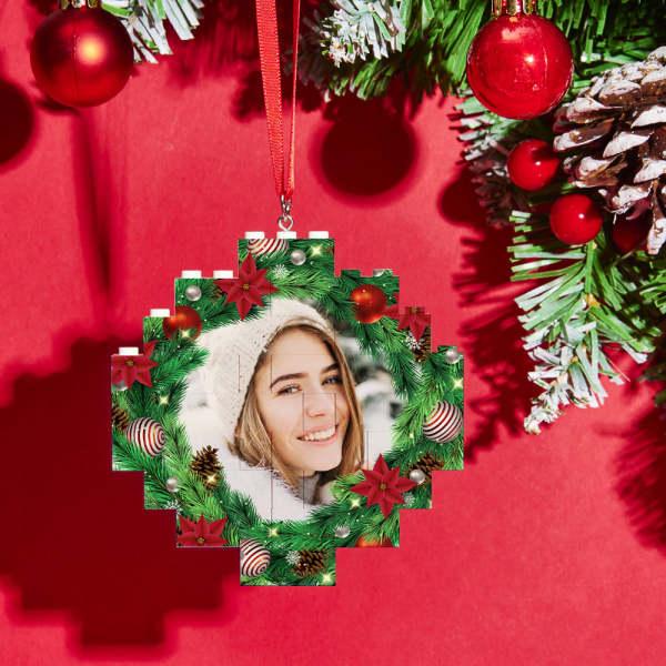 Personalized Photo Building Brick Mistletoe Christmas Ornament