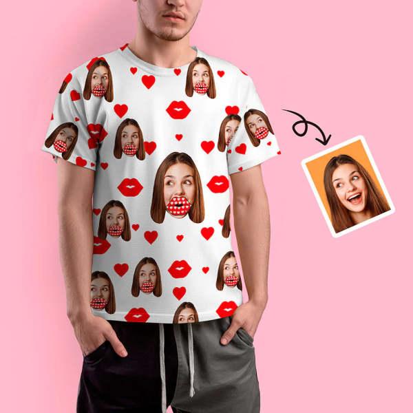 Personalized All Over Print T-shirt Custom Face Red Heart Lips T Shirts