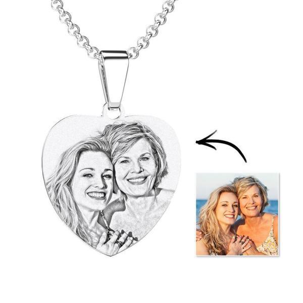Engraved Heart Tag Necklace Custom Stainless Steel Photo Necklace