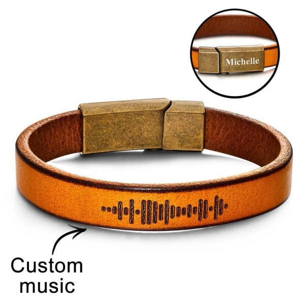 Custom Engraved Music Code Leather Bracelet with Strong Magnetic Clasp