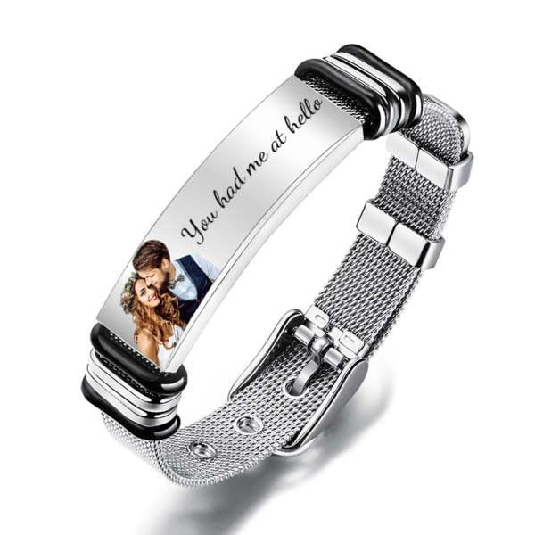 Custom Photo Bracelets Engraved Stainless Steel Bracelet Gifts for Couple