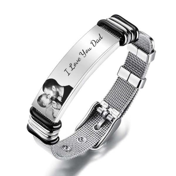 Custom Engraved Text Bracelet Stainless Steel Photo Men Bracelet Gift For Couple
