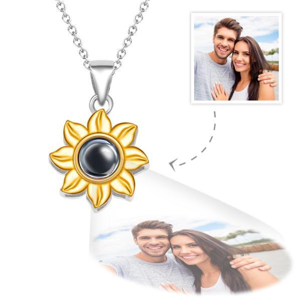 Custom Projection Photo Necklace Sunflower Pendant Necklaces 925 Sterling Silver