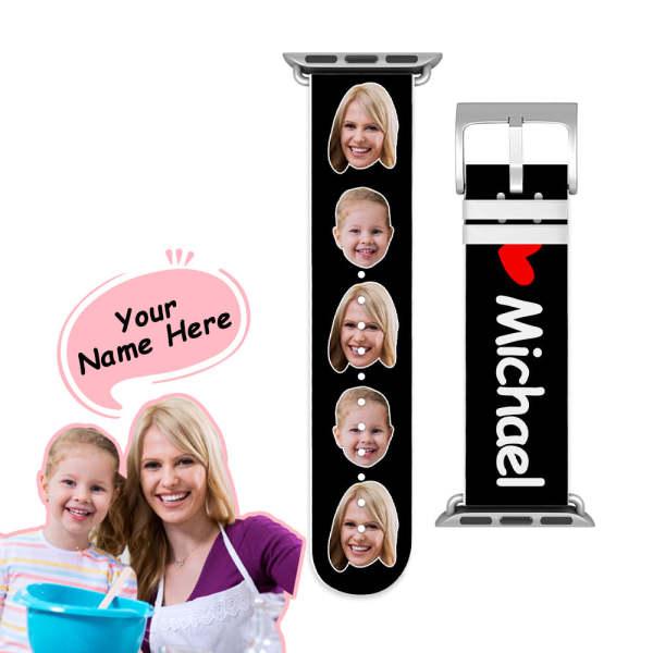 Custom Face Apple Silicone Watch Band Personalized Name Black Watch Bands